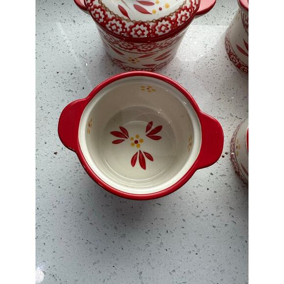 Temp-tations Ovenware Set-of-4 (8oz) Ramekins w/Stoneware Lid, (Old World Red) - Picture 4 of 4